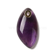Natural Amethyst Pendants, with Golden Plated 304 Stainless Steel Findings, Horse Eye Charms, 25x12.5~13x5.5mm, Hole: 2x1mm(G-K355-01G-02)