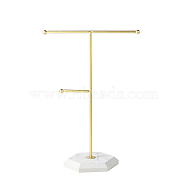 T Iron Bar Jewerly Display Stands for Necklaces Bracelets Watches, with Hexagon Base, Golden, 18.5x26cm(PW-WGA563E-02)