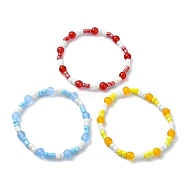 3Pcs 3 Colors Three Primary Color Series Glass Seed Beads Stretch Bead Bracelets, with Natural & Dyed Malaysia Jade, Jewelry for Women, Mixed Color, Inner Diameter: 2-1/8 inch(5.3cm), 1pc/color(BJEW-JB09990)