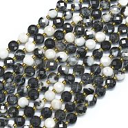 Natural Zebra Jasper Beads Strands, with Seed Beads, Faceted, Flat Round, 6~6.5x4mm, Hole: 1mm, about 50pcs/strand, 15.35''(39cm)(G-K389-B56-01)