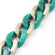 Handmade CCB Plastic Curb Chain, with Acrylic Linking Rings, Imitation Gemstone, for Handbag Chain Making, Golden, Light Sea Green, Link: 22~23x16~17x5mm, 39.37 inch(1m)/strand(AJEW-JB00678-01)