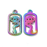 Ion Plating(IP) 304 Stainless Steel Pendants, Oval with Eye Charm, Rainbow Color, 24x12x1.5mm, Hole: 1.6mm(STAS-B032-01MC)