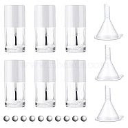 Transparent Glass Nail Polish Empty Bottle, with 201 Stainless Steel Beads and Plastic Funnel Hopper, Mixed Color, 2.7x6.1cm, 10pcs(MRMJ-GL0001-18)