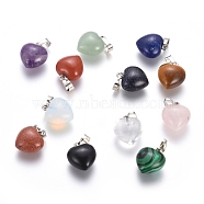 Natural & Synthetic Mixed Stone Pendants, with Platinum Tone Brass Findings, Heart, 18x15x10mm, Hole: 5x7mm(G-J386-H)