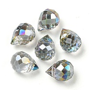 Electroplated Glass Beads, Faceted, Teardrop Charms, Top Drilled, Gainsboro, 11x8mm, Hole: 1.2mm(EGLA-K062-01A-HP02)