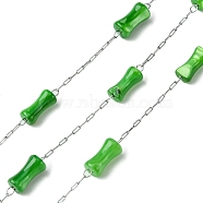 Natural Shell Pearl Beads,Dyed with 304 Stainless Steel Chains, Soldered, with Spool, Green, 8x4mm(CHS-Q005-07A-02)