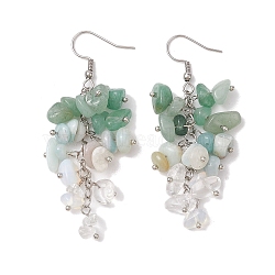 Natural Green Aventurine Earrings, with 316 Surgical Stainless Steel Earring Hooks, Opalite Chip, Jewely for Women, 65.5~66.5mm(EJEW-TA00462-01)