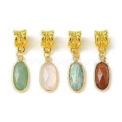 Natural & Synthetic Mixed Gemstone European Dangle Charms, Golden Plated Brass Large Hole Faceted Oval Pendant, 29.5mm, Oval: 18x8x4mm, Hole: 5mm(PALLOY-JF02387)