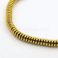 Grade A Electroplate Non-magnetic Synthetic Hematite Heishi Beads Strands, Flat Round/Disc, Golden Plated, 6x2mm, Hole: 1mm, about 185pcs/strand, 16.1 inch(X-G-M045-08B)