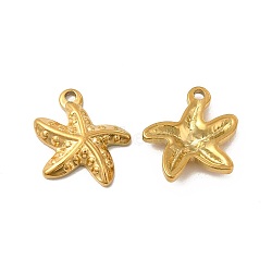 Ion Plating(IP) 304 Stainless Steel Pendants, Starfish Charm, Golden, 19.5x18x3.5mm, Hole: 1.8mm(STAS-E182-12G)
