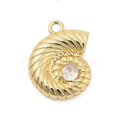 Brass Micro Pave Cubic Zirconia Pendants, Conch Shape Charms, Golden, 14.5x11x4mm, Hole: 1.4mm(KK-I380-05G)