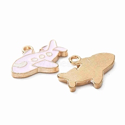 Alloy Enamel Pendants, Airplane, Light Gold, Pink, 15x20.5x2mm, Hole: 1.8mm(ENAM-CJC0011-63A-KCG)