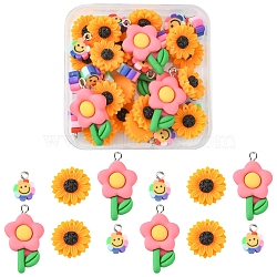 36Pcs 3 Styles Resin & Handmade Polymer Clay Pendants, with Platinum Iron Peg Bail, Flower Charm, Mixed Color, 13~31.5x10~17x3~6mm, Hole: 1.8~2mm(RESI-FS0001-32)