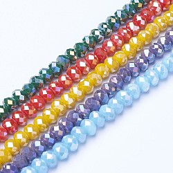 Electroplate Glass Beads Strands, Opaque Solid Color, AB Color Plated, Faceted, Rondelle, Mixed Color, 2.9~3.3x2mm, Hole: 0.8mm, about 144~150pcs/strand, 35~37cm(EGLA-A034-P2mm-B)
