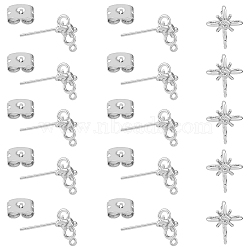 10Pcs Brass Star Stud Earring Findings, with Clear Cubic Zirconia & Vertical Loops & 10Pcs Ear Nuts, Platinum, 11x9mm, Hole: 1mm, Pin: 0.8mm(KK-FH0006-78)