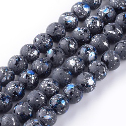 Baking Painted Glass Bead Strands, Round, Silver, 8mm, Hole: 1mm, about 100pcs/strand, 31.4 inch(DGLA-S112-8mm-D21)