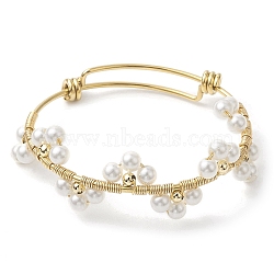 Acrylic Imitation Pearl & 304 Stainless Steel Adjustable Bangles for Women, Golden, Inner Diameter: 2-3/8~2-3/4 inch(7cm)(BJEW-JB10372)