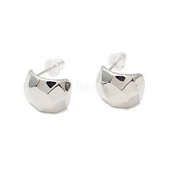 Alloy Curved Thick Stud Earrings with 925 Sterling Silver Pins for Women, Platinum, 11x9x5mm, Pin: 0.7mm(EJEW-G310-02P)