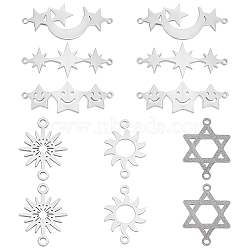 SUPERFINDINGS 12Pcs 6 Style 304 Stainless Steel Link Connectors, Laser Cut, Star & Hexagram & Sun, Stainless Steel Color, 2pcs/style(STAS-FH0001-46)