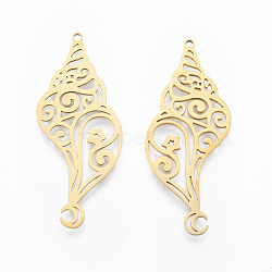 201 Stainless Steel Pendants, Spiral Shell Shape, Real 18K Gold Plated, 44.5x18x1mm, Hole: 1.4mm(STAS-N090-LA931-2)