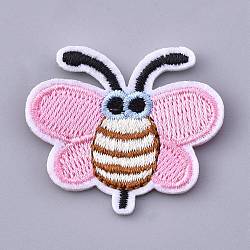 Computerized Embroidery Cloth Iron on/Sew on Patches, Costume Accessories, Appliques, Butterfly, Pink, 30~31.5x36.5x1.5mm(DIY-M010-22B)