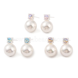 Hypoallergenic Bioceramics Zirconia Ceramic Stud Earrings, with Shell Pearl and Rhinestone, No Fading and Nickel Free, Round, Floral White, 15.5x10mm(EJEW-C111-15A)