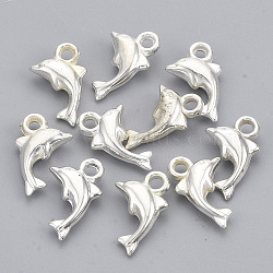 CCB Plastic Pendants, Dolphin, Silver Color Plated, 16x10x4mm, Hole: 2mm, about 2490pcs/500g.(CCB-R102-08S)