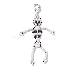 Handmade Seed Beads  Keychain Pendants Decoration, with 304 Stainless Steel Findings,Loom Pattern, Skeleton, Black, 62.5x45x3mm(HJEW-MZ00063)