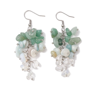 Natural Green Aventurine Earrings, with 316 Surgical Stainless Steel Earring Hooks, Opalite Chip, Jewely for Women, 65.5~66.5mm