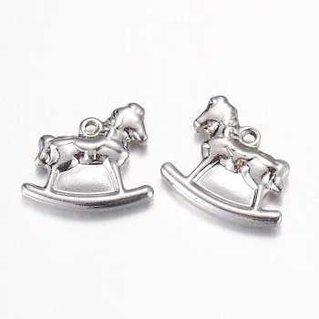 201 Stainless Steel Pendants, Rocking Horse, Stainless Steel Color, 16x17x3.5mm, Hole: 1mm