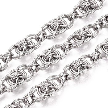 304 Stainless Steel Double Link Chains, Unwelded, with Spool, Tarnish Free, Stainless Steel Color, 16.5x10x6mm, about 16.40 Feet(5m)/Roll