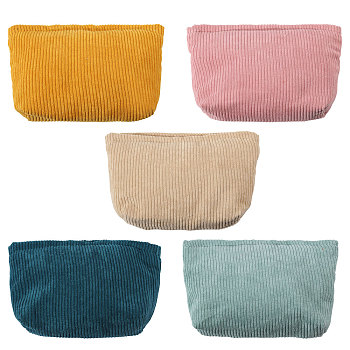 5Pcs 5 Colors Corduroy Cosmetic Pouches, Makeup Zipper Bags, Clutch Bags for Women, Rectangle, Mixed Color, 140x195x6mm, 1pc/color