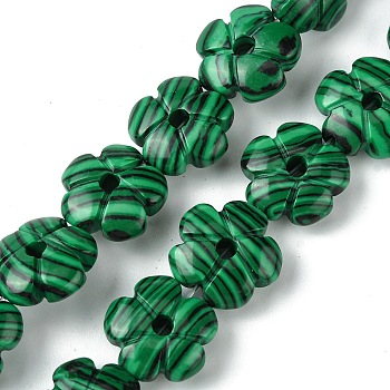 Dyed Synthetic Malachite Beads Strands, Flower, 14x14x5.5mm, Hole: 1.2mm, about 29pcs/strand, 14.80''(37.6cm)