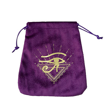 Velvet Tarot Cards Storage Drawstring Bags, Tarot Desk Storage Holder, Purple, Eye of Ra Pattern, 16.5x15cm