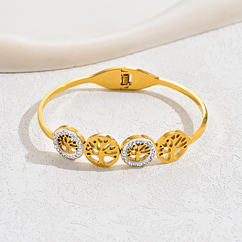 Stainless Steel Cuff Bangles, Golden, Tree of Life, Wide: 14mm, Inner Diameter: 2-3/8 inch(6cm)