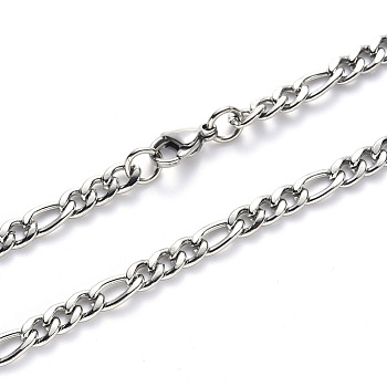 304 Stainless Steel Figaro Chain Necklaces, with Lobster Claw Clasp, Stainless Steel Color, Link: 8.5x4x1.2mm and 6x4.5x1.2mm, 19.68 inch(50cm)