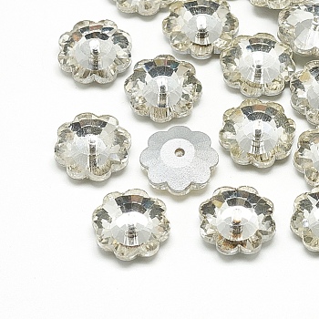 Glass Beads, Back Plated, Faceted, Snowflake, Clear, 12x4.5mm, Hole: 1mm