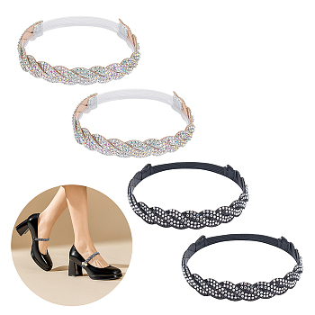 WADORN 2 Sets 2 Colors Braided Imitation Leather Rhinestone Shoelaces, with Polyester Finding, Anti-Loose Shoe Laces, for High-Heeled Shoes, Mixed Color, Inner Diameter: 68mm, 12x2.5mm, 2pcs/set, 1 set/color