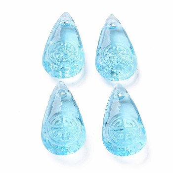 Transparent Handmade Bumpy Lampwork Beads, Teardrop, Light Sky Blue, 23x11.5x6mm, Hole: 1.5mm