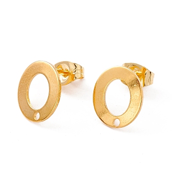 201 Stainless Steel Stud Earring Findings, with Ear Nuts and 304 Stainless Steel Pins, Donut with Hole, Real 24K Gold Plated, 11x9.5mm, Hole: 1.2mm, Pin: 0.7mm