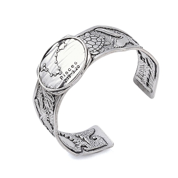 Constellation Alloy Open Cuff Bangles for Women Men, Antique Silver, Pisces, Inner Diameter: 2-1/2 inch(6.2cm), 20~31mm