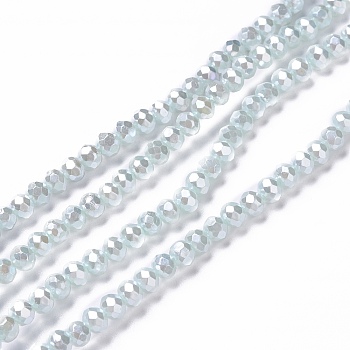 Opaque Glass Beads Strands, Faceted, Rondelle, Light Cyan, 4x3mm, Hole: 0.6mm, about 221pcs/strand, 31.89''(81cm)