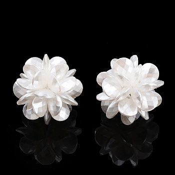 Handmade ABS Plastic Imitation Pearl Woven Beads, Ball Cluster, Faceted, No Hole/Undrilled, Flower, Creamy White, 26~30mm