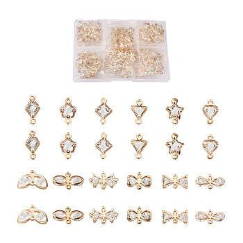Alloy Rhinestone Crystal Links Connectors, Mixed Shapes, Light Gold, 120pcs/box