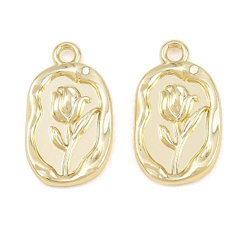 Alloy Pendants, Oval with Tulip Pattern Charms, Long-Lasting Plated, Rack Plating, Golden, 20.5x12x2mm, Hole: 2mm
