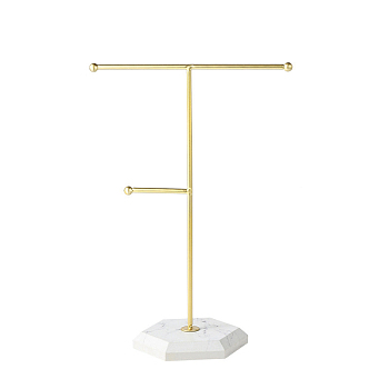 T Iron Bar Jewerly Display Stands for Necklaces Bracelets Watches, with Hexagon Base, Golden, 18.5x26cm