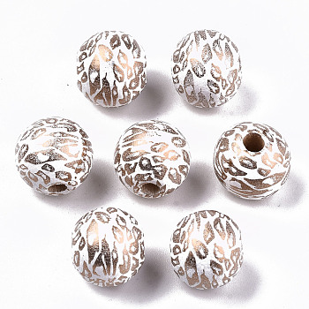 Spray Painted Natural Wooden Beads, Round, Gold, 12x11mm, Hole: 2.5mm