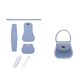 DIY Purse Making Kit, Including Cowhide Leather Bag Accessories, Iron Needles & Waxed Cord, Light Steel Blue, 5x5.3cm