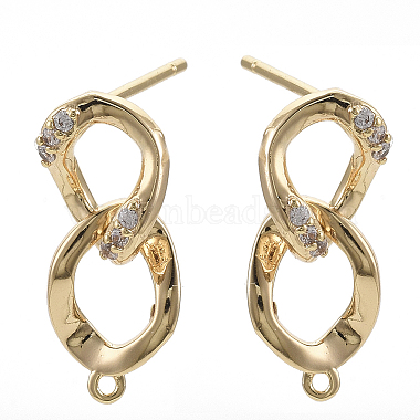 Real 18K Gold Plated Clear Brass+Cubic Zirconia Stud Earring Findings