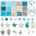 DIY Ocean Theme Natural Cowrie Shell & Synthetic Turquoise Beads Jewelry Making Findings Kits, Mixed Shapes, Mixed Color, 6~25.5x6~16x1~7mm, Hole: 1~4mm(DIY-PH0028-49)